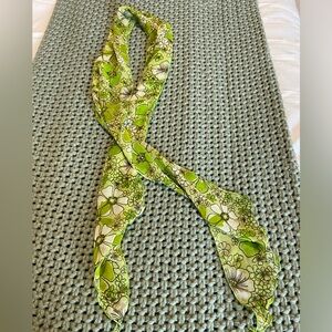 long narrow scarf semi sheer green white flowers boho mod